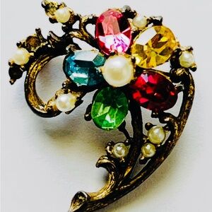 Vibrant Gemstone Floral Brooch